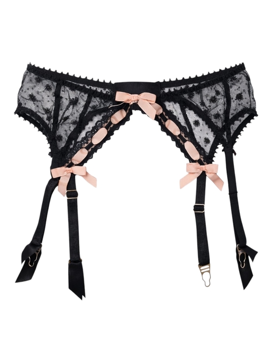 Agent Provocateur Other - Agent Provocateur Black Lace Pink Bow Garter Belt Mesh Size M